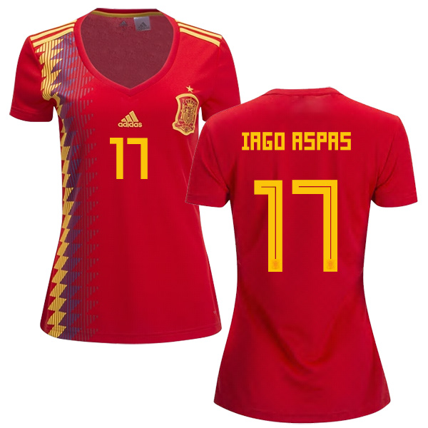 Women's Spain #17 Iago Aspas Red Home Soccer Country Jersey - Click Image to Close